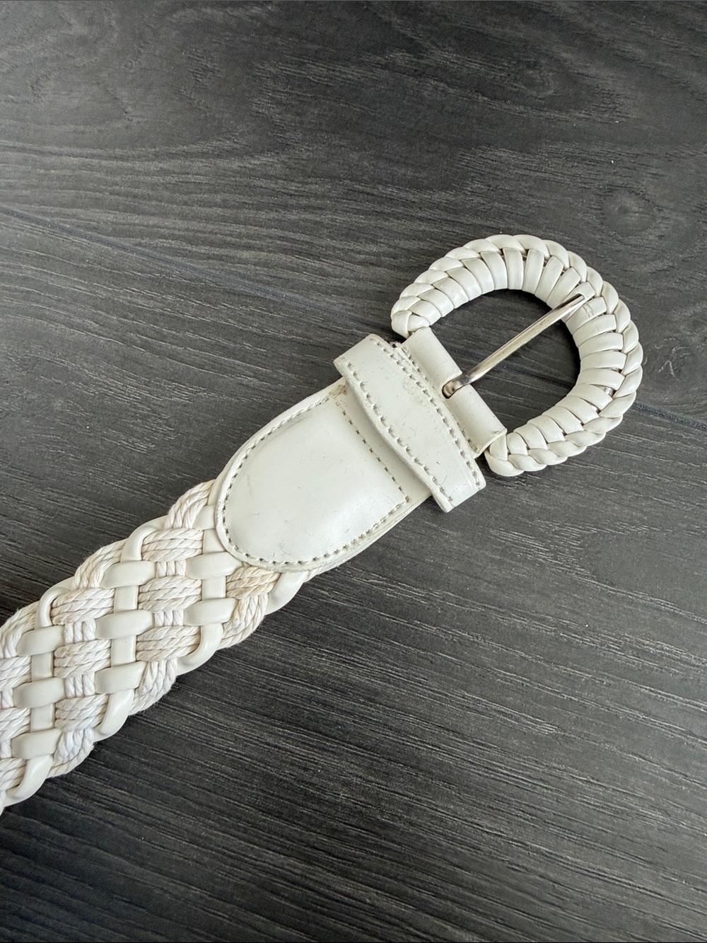 Braided White Women’s Belt with Round Buckle